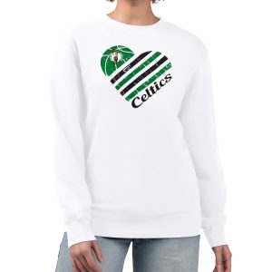 G III 4Her by Carl Banks Premium Boston Celtics Women's White Heart Graphic Fleece Pullover Sweatshirt