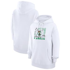 G III 4Her by Carl Banks Boston Celtics Women's White Elegant Team Collage Graphic Fleece Pullover Hoodie