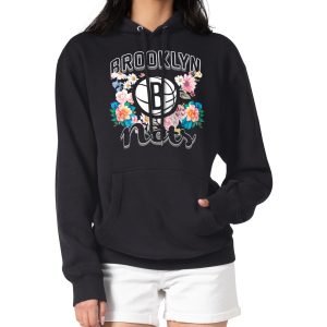 G III 4Her by Carl Banks Brooklyn Nets Women's Chic Black Flowers Team Logo Graphic Fleece Pullover Hoodie