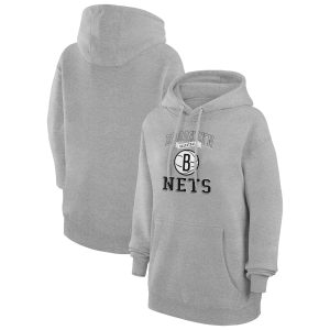 G III 4Her Premium by Carl Banks Brooklyn Nets Women's Heather Gray Graphic Fleece Pullover Hoodie