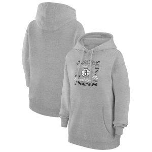 G III 4Her by Carl Banks Brooklyn Nets Women's Heather Gray Team Collage Graphic Fleece Pullover Chic Hoodie