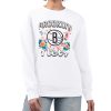 G III 4Her by Carl Banks Brooklyn Nets Chic Women's White Flowers Team Logo Graphic Fleece Crewneck Pullover Sweatshirt