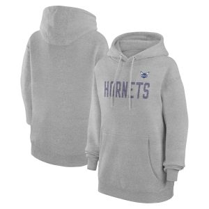 G III 4Her by Carl Banks Charlotte Hornets Trendy Women's Heather Gray Dot Print Pullover Hoodie