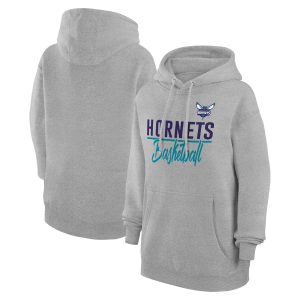 G III 4Her by Carl Banks Charlotte Hornets Women's Heather Trendy Gray Graphics Fleece Pullover Hoodie