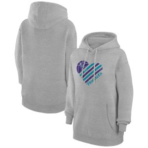 G III 4Her by Carl Banks Charlotte Hornets Women's Heather Gray Heart Chic Pullover Hoodie