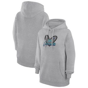 G III Premium 4Her by Carl Banks Charlotte Hornets Women's Heather Gray Leopard Heart Graphic Fleece Pullover Hoodie