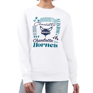 G III 4Her by Carl Banks Charlotte Hornets Women's White Collage Team Graphic Fabulous Fleece Pullover Sweatshirt