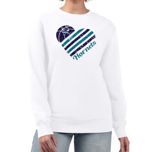 G III 4Her by Chic Carl Banks Charlotte Hornets Women's White Heart Graphic Fleece Pullover Sweatshirt