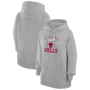 G III 4Her by Carl Banks Chicago Bulls Women's Heather Gray Trendy Graphic Fleece Pullover Hoodie