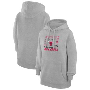 G III 4Her by Carl Banks Eye - catching Chicago Bulls Women's Heather Gray Team Collage Graphic Fleece Pullover Hoodie