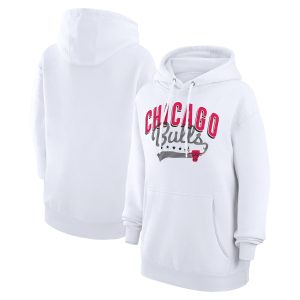 G III 4Her by Carl Banks Chicago Bulls Women's White Filigree Logo Pullover Hoodie Chic
