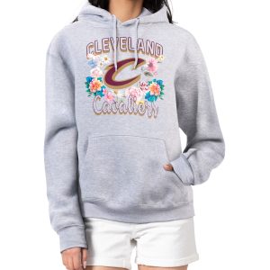 G III 4Her by Carl Banks Cleveland Cavaliers Women's Heather Gray Flowers Team Logo Trendy Graphic Fleece Pullover Hoodie
