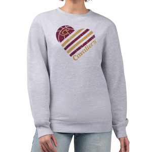 G III 4Her by Carl Banks Cleveland Cavaliers Women's Heather Gray Heart Graphic Fleece Pullover Elegant Sweatshirt