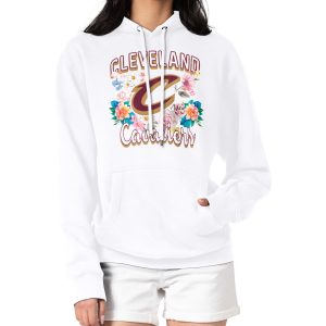 G III 4Her Stylish by Carl Banks Cleveland Cavaliers Women's White Flowers Team Logo Graphic Fleece Pullover Hoodie