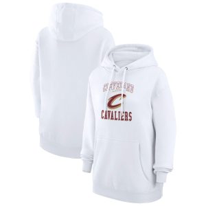 G III Premium 4Her by Carl Banks Cleveland Cavaliers Women's White Graphic Fleece Pullover Hoodie