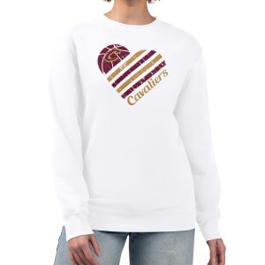 G III 4Her Trendy by Carl Banks Cleveland Cavaliers Women's White Heart Graphic Fleece Pullover Sweatshirt