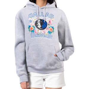 G III 4Her by Carl Banks Dallas Mavericks Women's Heather Gray Flowers Team Logo Graphic Elegant Fleece Pullover Hoodie