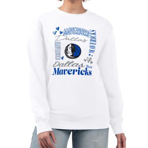 G III 4Her by Carl Banks Dallas Mavericks Women's White Collage Team Graphic Stylish Fleece Pullover Sweatshirt