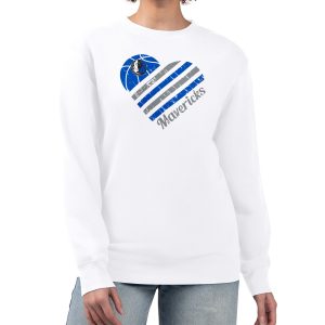 G III Fabulous 4Her by Carl Banks Dallas Mavericks Women's White Heart Graphic Fleece Pullover Sweatshirt