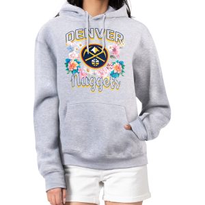 G III 4Her by Carl Banks Denver Nuggets Women's Heather Gray Flowers Eye - catching Team Logo Graphic Fleece Pullover Hoodie