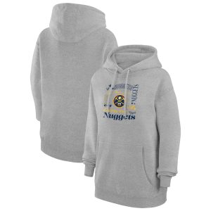 G III 4Her by Carl Banks Denver Nuggets Women's Heather Gray Team Collage Graphic Fleece Pullover Fabulous Hoodie
