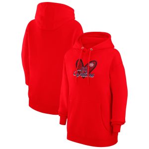 G III 4Her by Carl Banks Detroit Pistons Women's Red Leopard Unique Heart Graphic Fleece Pullover Hoodie