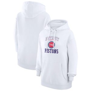 G Gorgeous III 4Her by Carl Banks Detroit Pistons Women's White Graphic Fleece Pullover Hoodie