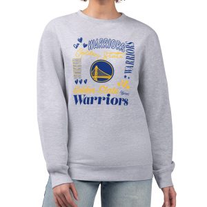 G III Stylish 4Her by Carl Banks Golden State Warriors Women's Heather Gray Collage Team Graphic Fleece Pullover Sweatshirt