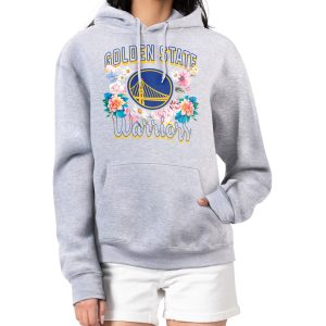 G III 4Her by Carl Banks Golden State Warriors Fabulous Women's Heather Gray Flowers Team Logo Graphic Fleece Pullover Hoodie
