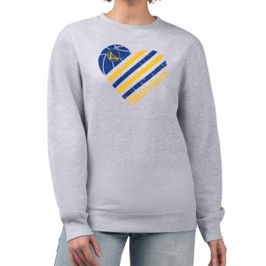 G III 4Her by Carl Banks Golden State Warriors Women's Heather Gray Heart Graphic Fleece Pullover Sweatshirt Trendy