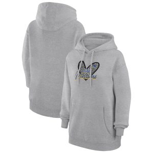 G III 4Her Trendy by Carl Banks Golden State Warriors Women's Heather Gray Leopard Heart Graphic Fleece Pullover Hoodie
