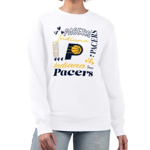 G III 4Her by Carl Banks Indiana Eye - catching Pacers Women's White Collage Team Graphic Fleece Pullover Sweatshirt