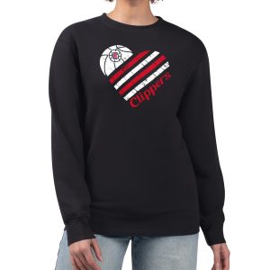 G III 4Her by Carl Banks LA Clippers Women's Premium Black Heart Graphic Fleece Pullover Sweatshirt