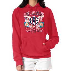 G Chic III 4Her by Carl Banks LA Clippers Women's Red Flowers Team Logo Graphic Fleece Pullover Hoodie