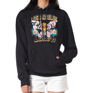 G III Eye - catching 4Her by Carl Banks Los Angeles Lakers Women's Black Flowers Team Logo Graphic Fleece Pullover Hoodie