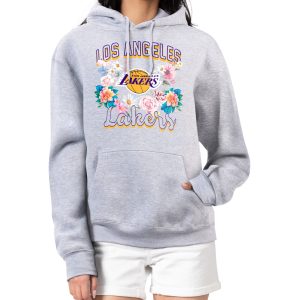 G III 4Her by Carl Banks Los Angeles Lakers Women's Heather Gray Flowers Team Logo Graphic Fleece Gorgeous Pullover Hoodie