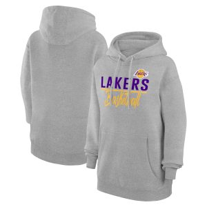 G III 4Her by Carl Banks Los Angeles Lakers Women's Elegant Heather Gray Graphics Fleece Pullover Hoodie