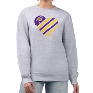 G III 4Her by Carl Banks Los Angeles Lakers Women's Heather Gray Heart Graphic Elegant Fleece Pullover Sweatshirt