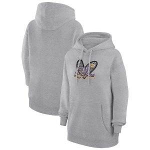 G III 4Her by Carl Banks Los Angeles Lakers Women's Heather Gray Leopard Heart Graphic Fleece Premium Pullover Hoodie