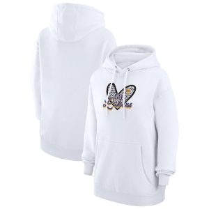 G III 4Her by Carl Banks Los Angeles Lakers Women's Trendy White Leopard Heart Graphic Fleece Pullover Hoodie
