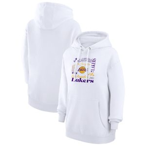 G III 4Her by Carl Banks Los Angeles Lakers Women's White Team Collage Graphic Fleece Elegant Pullover Hoodie