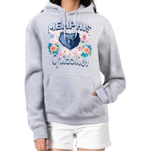 G III 4Her by Carl Banks Memphis Grizzlies Women's Heather Gray Flowers Team Logo Graphic Fleece Gorgeous Pullover Hoodie