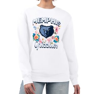 G III 4Her by Carl Fabulous Banks Memphis Grizzlies Women's White Flowers Team Logo Graphic Fleece Crewneck Pullover Sweatshirt
