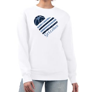 G III 4Her by Carl Banks Memphis Grizzlies Trendy Women's White Heart Graphic Fleece Pullover Sweatshirt