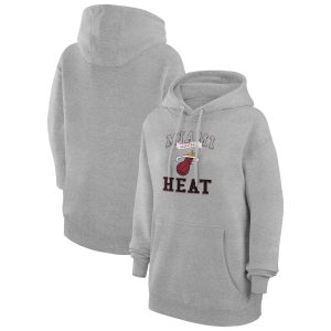 G III 4Her by Carl Banks Trendy Miami Heat Women's Heather Gray Graphic Fleece Pullover Hoodie