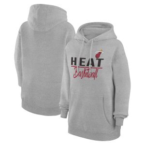 G III 4Her by Elegant Carl Banks Miami Heat Women's Heather Gray Graphics Fleece Pullover Hoodie