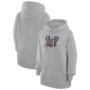 G III 4Her by Carl Banks Miami Heat Women's Heather Gray Leopard Heart Graphic Fleece Pullover Elegant Hoodie