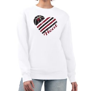 G III 4Her Unique by Carl Banks Miami Heat Women's White Heart Graphic Fleece Pullover Sweatshirt