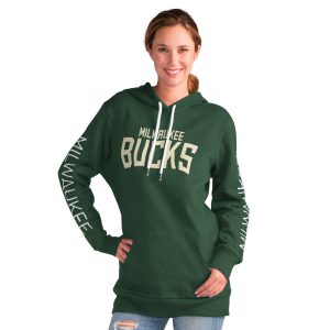 G III 4Her by Carl Banks Milwaukee Bucks Women's Green Base Coach Pullover Stylish Hoodie