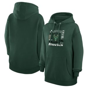 G III 4Her by Carl Banks Milwaukee Bucks Women's Green Team Collage Graphic Fleece Chic Pullover Hoodie